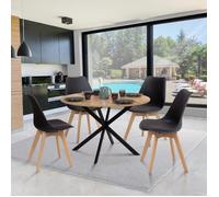 IDMarket - Table à Manger Ronde Alix 6 Personnes Pied araignée Bois et Noir 110 cm