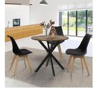 IDMarket – Table à manger Alix ronde 4 personnes pied araignée noir plateau bois foncé Hawkins 80 cm