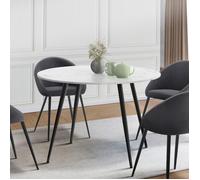 IDMarket - Table à manger ronde Amelia 4 personnes effet marbre blanc Alaska pieds métal noir 110 cm