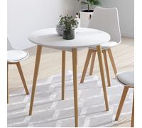 IDMarket - Table à Manger Fixe Ronde Angela 4 Personnes Blanc Pieds Bois 80 cm