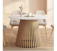 IDMarket - Table à Manger Ronde Carmen 6 Personnes Pied Bois en Lattes et Plateau Bois Blanc 110 cm