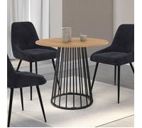 IDMarket - Table à Manger Ronde Yuna 4 Personnes Plateau Bois et Pied Filaire en métal Noir 80 cm