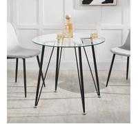 en.casa Table ronde en verre - Verre trempé, acier laqué - 72 x 80 cm Transparent Noir