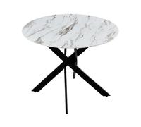 Table à manger ronde JESSICA en MARBRE BLANC pieds Métal noir 100 cm 4 couverts