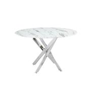 Table à manger ronde JESSICA MARBRE BLANC pieds chrome 100 cm 4 couverts