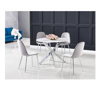 Table à manger ronde JESSICA MARBRE BLANC pieds chrome XXL 120 cm 4 couverts