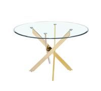 Table à manger ronde JESSICA TRANSPARENT pieds Gold 100 cm 4 couverts