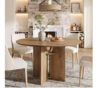 Table à Manger Ronde,Little Tree,100×100×81 cm,Table avec étagère de Rangement et Pied Central Stable en Forme de X,Marron