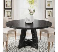 Table à manger ronde - LITTLE TREE - Little Tree - 120×120 cm - Piètement en croix bois massif - Noir