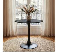 Table à Manger ronde LOIRE Ø 80 cm, Noir, Design Moderne pour Salle à Manger, Pour 2 à 3 personnes, Plateau en Céramique