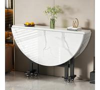 Table à manger ronde pliante avec roulettes, table de cuisine/bureau extensible multifonctionnelle, convient pour 4 à 10 personnes, convient pour salle à manger, salon, salle de ré White 120cm/47.2in