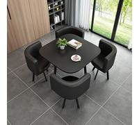 Table à Manger Ronde pour 4 avec Chaises Table Et Chaises en Marbre Table Quatre Chaises Bureau De Réception Et Ensemble De Chaises Table Et Chaises E, Black 1-Square-Leather, One Size