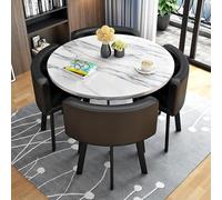 Table à Manger Ronde pour 4 avec Chaises Table Et Chaises en Marbre Table Quatre Chaises Bureau De Réception Et Ensemble De Chaises Table Et Chaises E, Dark Black 1-Round-Cortex, One Size