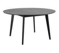 Table à manger ronde Rover avec un diamètre de 140 cm. Pieds en bois d'hévéa, plateau avec placage de chêne.