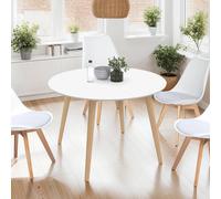 IDMarket Table à manger ronde scandinave 110 cm blanc