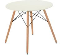 Table à manger ronde style scandinave rétro,Blanc laqué et pieds hêtre massif -2 à 4 personnes