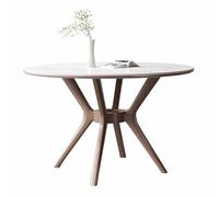 Table à Manger Ronde Table de Cuisine en Bois pour Tables de Cuisine de Ferme avec Base croisée pour Salle à Manger Cuisine, Plateau en Ardoise Blanche