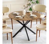 Table à manger ronde - URTR - Style fermier pieds X Ø120cm - Marron noir rétro - Pour cuisine salon bureau balcon café
