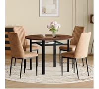 Table à manger ronde verre sécurit 100cm avec 4 chaises marron tissu high-tech - Ensemble salon/salle à manger 100x100x76 cm