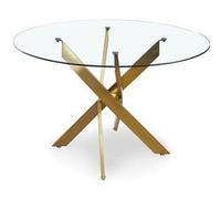 Menzzo Table à manger ronde Corix – verre transparent – pieds dorés – 100 cm