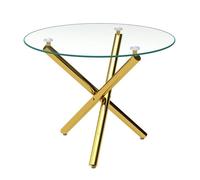 Table à manger ronde verre trempé, pieds dorés, design minimaliste moderne, 80×80×76 cm, table basse salon