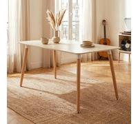 Table à Manger SHANNON, Rectangulaire, L 120 cm, 4 Personnes, Blanc Crème, Table Salle à Manger au Style Scandinave avec Plateau Laqué et Pieds en Hêtre, Idéale pour Cuisine ou Salle à Manger Moderne