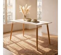 Table à Manger SHANNON, Rectangulaire, L 120 cm, 4 Personnes, Blanc, Table Salle à Manger au Style Scandinave avec Plateau Laqué et Pieds en Hêtre, Idéale pour Cuisine ou Salle à Manger Moderne