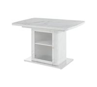 Table à Manger Stylée 120-160CM extensible plateau en marbre blanc imprimé stockage intégré structure métal robuste