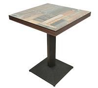 Table à Manger, Table carrée, Bistro, Bar Dîner Repas Restaurant Maison Intérieur, Planche de Bois + Pieds en Fer, 60 * 60 * H75cm, Plancher Fleuri Vintage