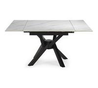 PEGANE Table à Manger, Table de Repas Extensible carrée en Pierre frittée Coloris Blanc, Pieds en métal Noir - Longueur 150 x Profondeur 90-150 x Hauteur 76 cm