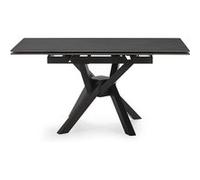 Table à manger, table de repas extensible carrée en Pierre frittée coloris noir, pieds en métal noir - Longueur 150 x Profondeur 90-150 x Hauteur 76 cm - PEGANE - Noir G
