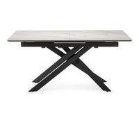 Table à manger, table de repas rectangulaire extensible en céramique coloris blanc mat, pieds coloris noir - Longueur 160-200 x Profondeur 89,50 x Hauteur 76 cm - PEGANE - Blanc G