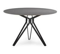 PEGANE Table à Manger, Table de Repas Ronde en Pierre frittée Effet marbre Gris Clair, Pieds en métal Noir - diamètre 120 x Hauteur 76 cm