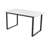 Table à manger télescopique 140/180x80x75 cm, pieds en métal de fer et en tube carré, plateau en MDF avec motifs en marbre, blanc