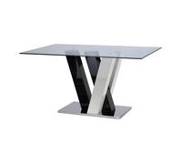 Table à manger WINCH - 6 couverts - MDF & Verre trempé - Noir & blanc