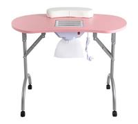 Table à ongles avec aspirateur à ongles, 5,5 W, table de manucure, pliable, 90 x 40 cm, charge jusqu'à 30 kg, 4 roulettes pivotantes avec freins, avec repose-poignet, sacs à poussière, idéal pour
