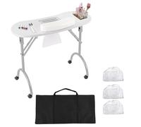 Table à ongles avec aspiration, pliable, portable, avec sac de transport étanche, 4 roues universelles et 3 sacs d'aspirateur, table de manucure mobile, capacité de charge 30 kg, 90 x 40 x 72,5 cm