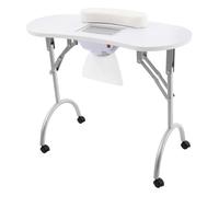 Table à ongles avec aspiration, table de manucure pliable avec coussinet de poignet, sac d'aspirateur à 4 roues, table de manucure portable pour la maison, les salons de manucure (blanc)