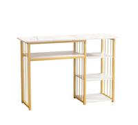 Table à ongles compacte avec surface texturée en marbre multi-rangements, station de manucure, bureau pour spa et professionnels de la beauté - Blanc