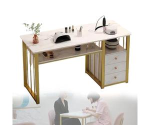 Table à ongles moderne en marbre double couche avec tiroir, station de travail décorative pour salon de beauté et nail art, station de manucure de 100 cm