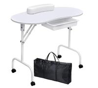Table à ongles portable avec tiroir, repose-poignet, sac de transport et roulettes universelles pour une utilisation professionnelle en salon