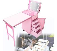 Table à ongles portable pliable avec miroir intégré, haut-parleurs et lumières - Design moderne pour salon de beauté et utilisation à domicile