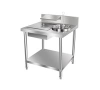Table à pain commerciale en acier inoxydable - Station de préparation de poulet frit pour restaurants et maisons - Comprend un récipient et un panier pour les frites panées