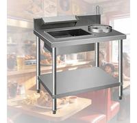 Table à pain en acier inoxydable avec récipients et paniers pour la préparation des aliments au restaurant