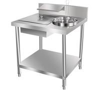 Table à pain en acier inoxydable - Station de préparation pour poulet frit et frites avec récipient et panier pour restaurants et maisons