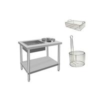 Table à paner au poulet frit avec récipients et paniers, plan de travail en acier inoxydable pour cuisine et restaurant, facile à nettoyer, station de préparation des aliments