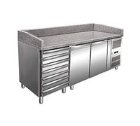 Table à pizza avec 2 compartiments de portes avec 7 paires de rails - Granit - Plan de travail - Réfrigérateur - Table de préparation - Pour le secteur de la restauration