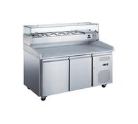 Table à pizza réfrigérée - 2 portes avec vitrinette - Plan granit - 390 L - 6 x GN 1/6 - 1510 mm