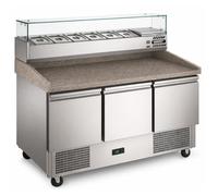 Table à pizza réfrigérée - 3 portes 1400 mm - Plan granit - Vitrine saladette 6 GN 1/4 - 368 L