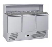 Table à pizza réfrigérée 3 portes avec saladette - plan granit - 402L - +2/+8°C - R290
